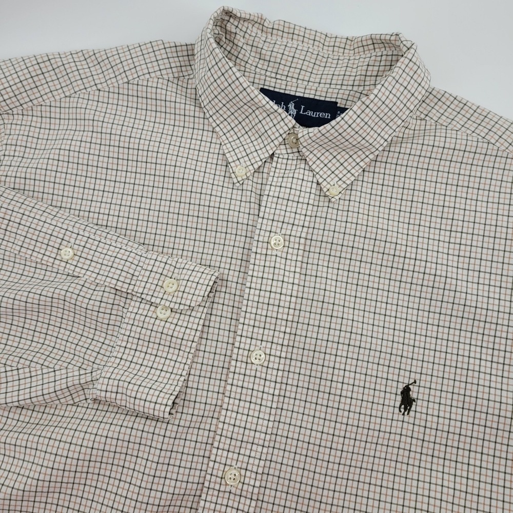 Ralph Lauren Mens XL Classic Fit Tattersall Check Button Down Shirt‎ Tan Green
